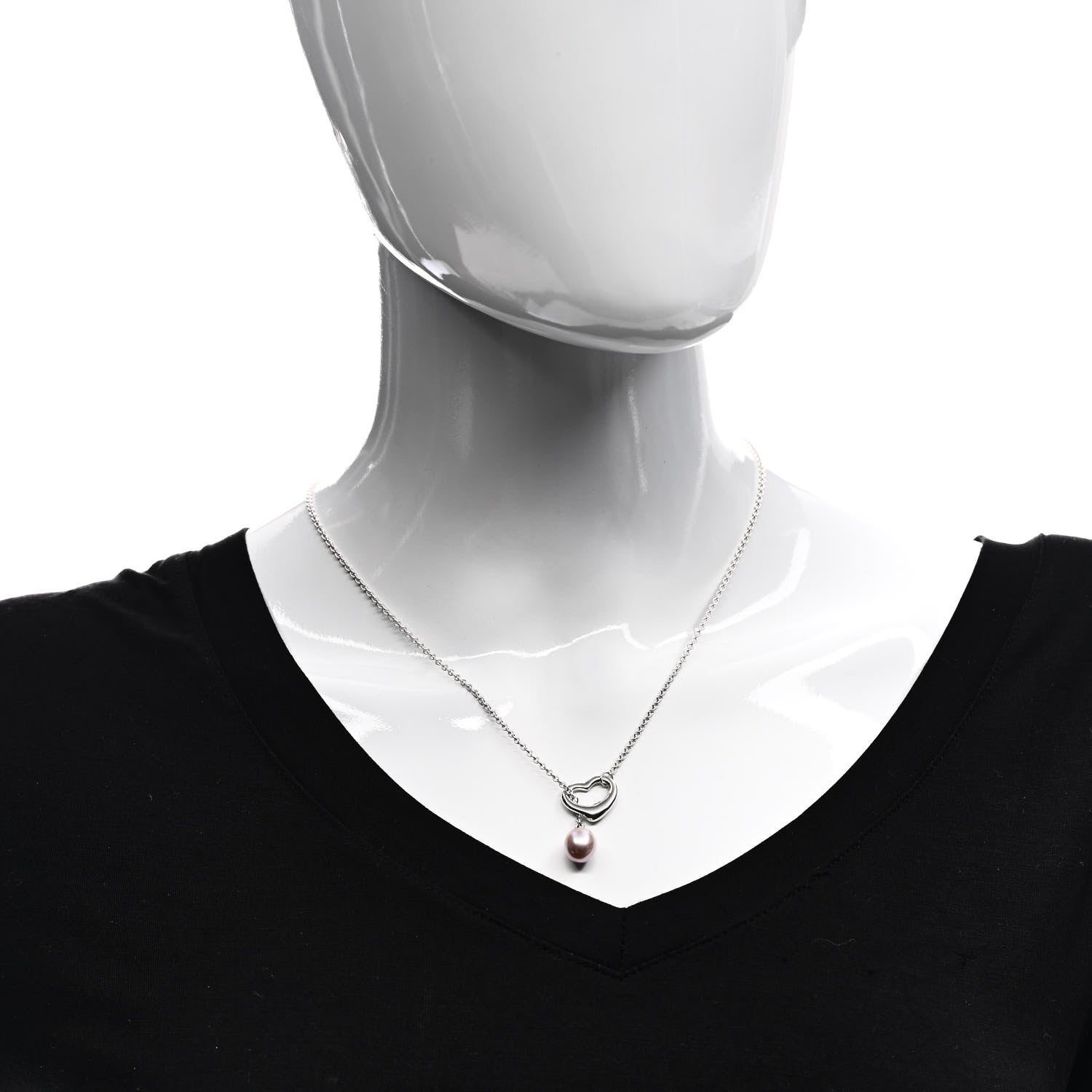 Tiffany Sterling Silver Pink Pearl 9-9.5mm Elsa Peretti Open Heart Lariat Necklace 2 of 5