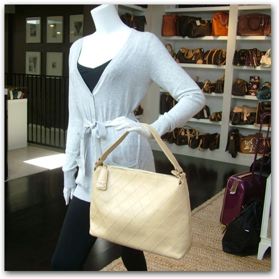 Chanel Leather Quilted Surpique Hobo 2 of 12