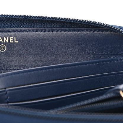 Chanel Lambskin Quilted Boy Zip Around Wallet Blue 10 of 13