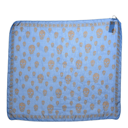 Alexander McQueen Silk Chiffon Skull Scarf Blue 3 of 5