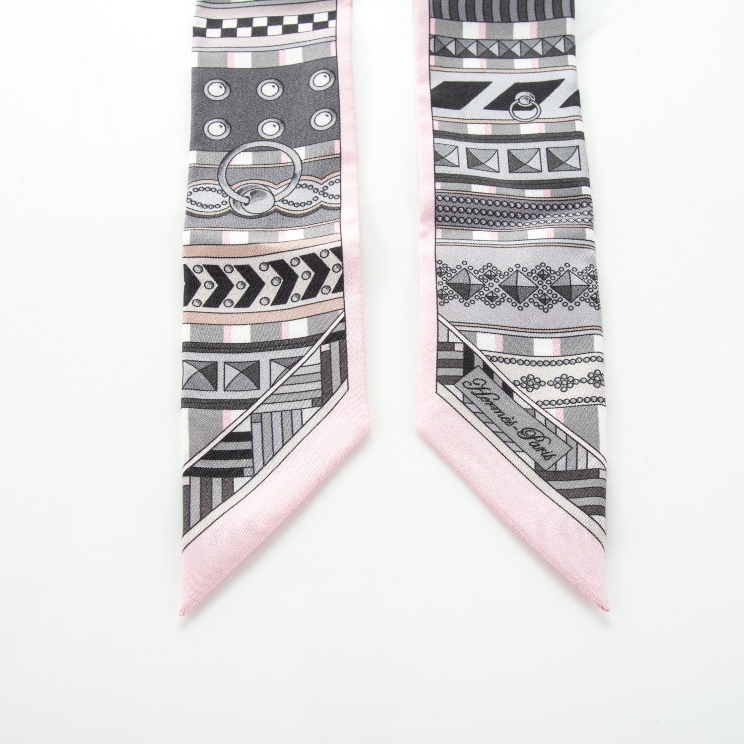 Hermes Silk Colliers de Chiens Twilly Rose Pale Gris Beige 5 of 5