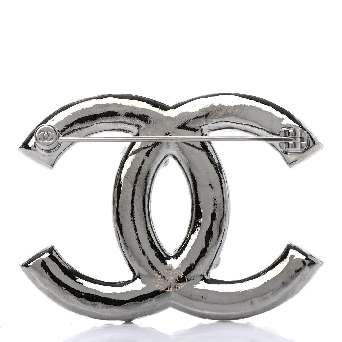 Pearl Crystal CC Brooch Silver