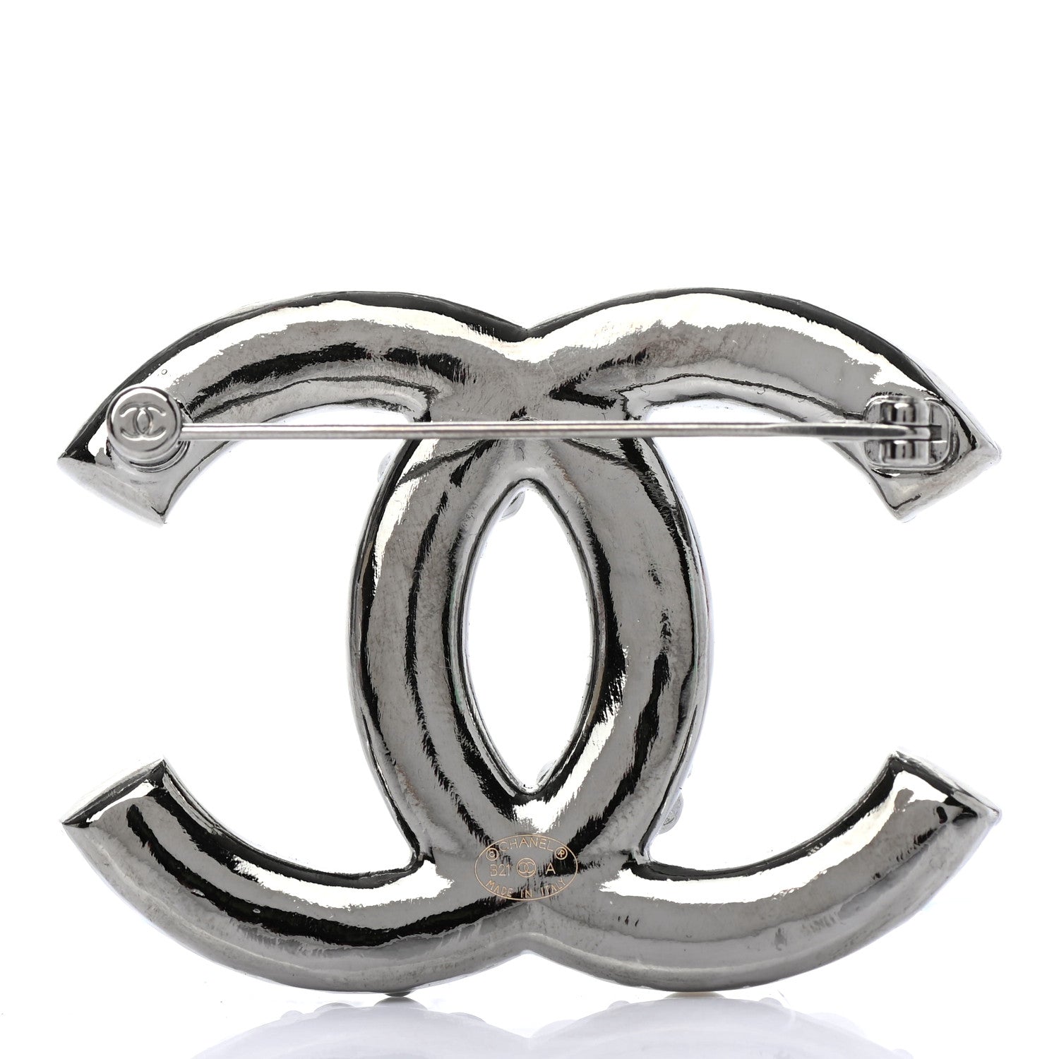 Chanel Pearl Crystal CC Brooch Silver 2 of 3