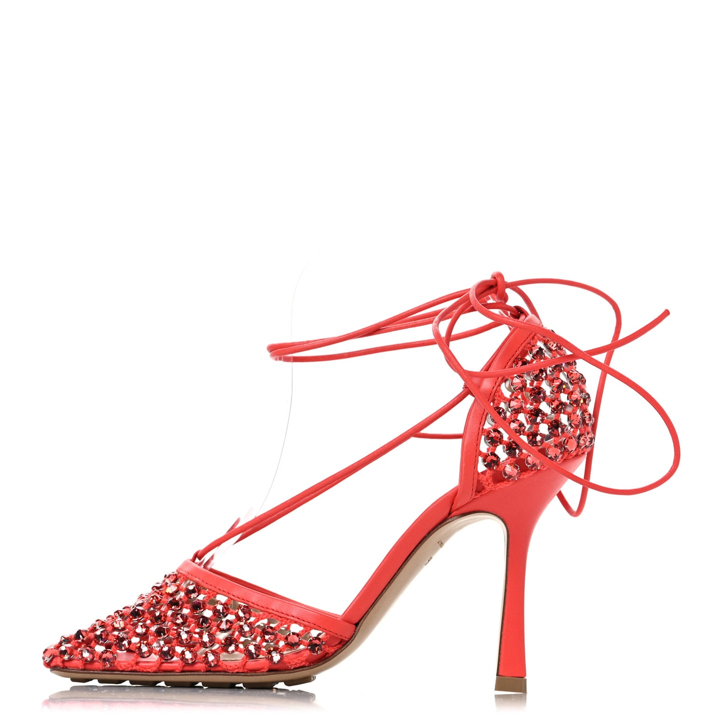 Mesh Nappa Crystal Embellished Sparkle Stretch Ankle Tie 90mm Sandals 37.5 Sunburst