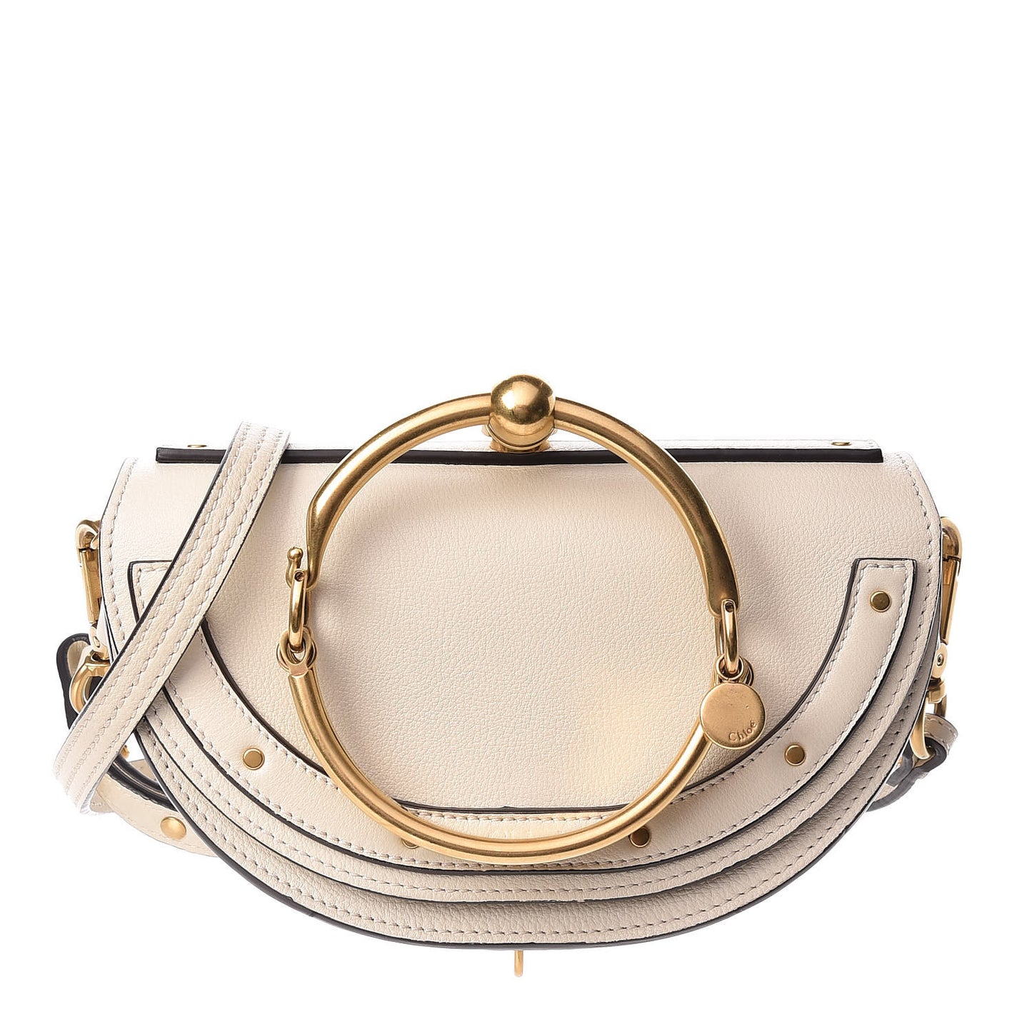 Calfskin Small Nile Bracelet Minaudiere Bag Off White