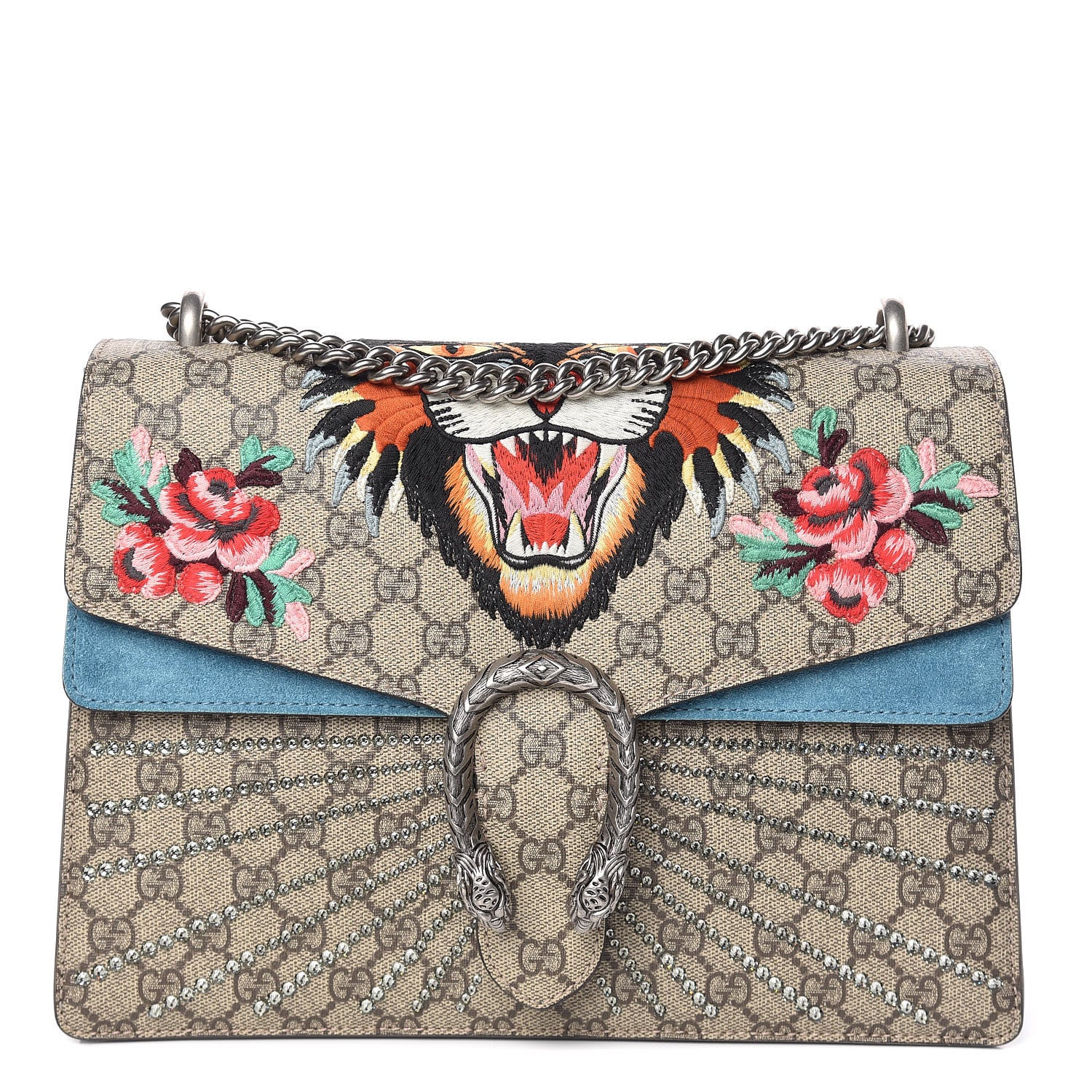 Gucci GG Supreme Monogram Angry Cat Embroidered Medium Dionysus Shoulder Bag Beige Ultramarine 1 of 9
