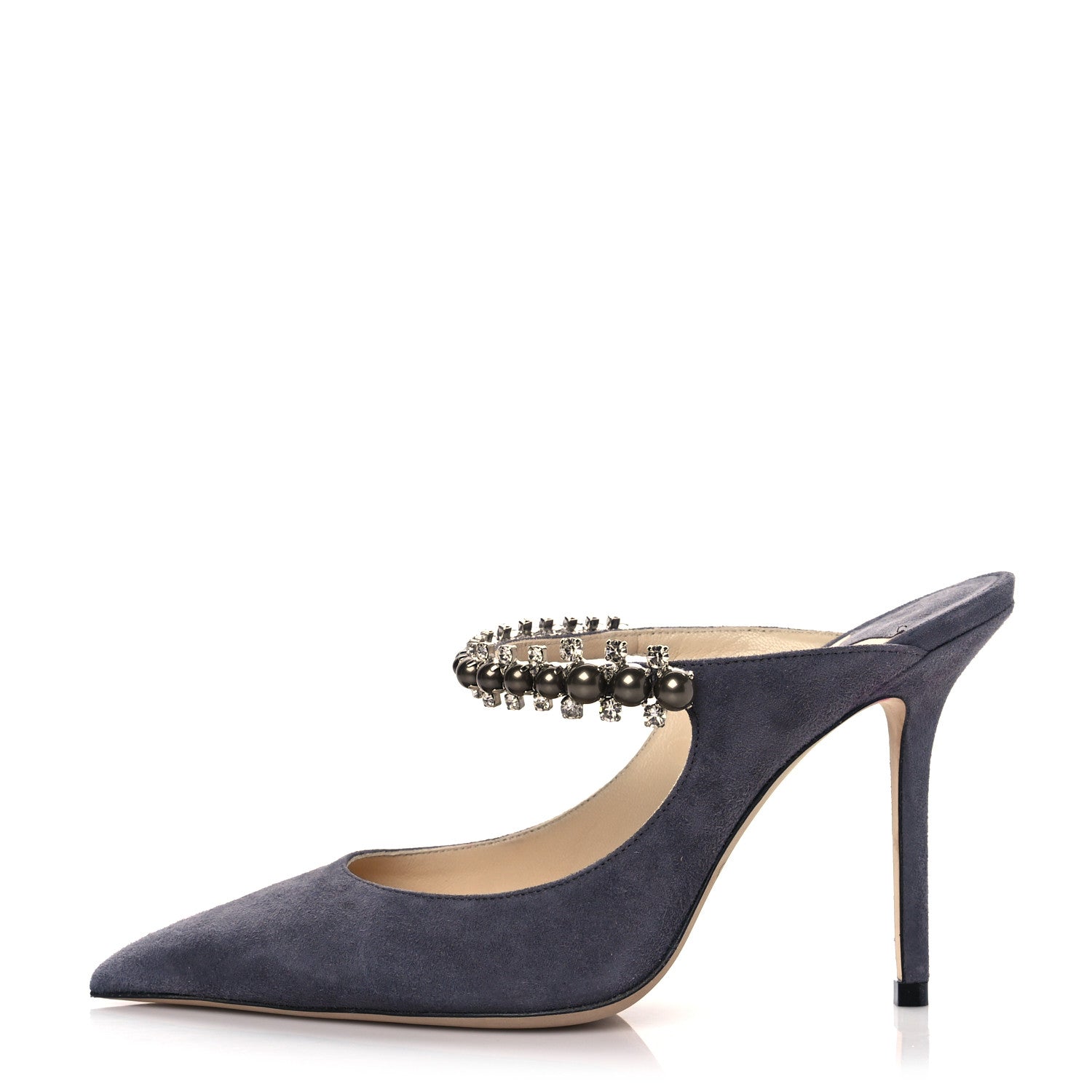 Jimmy Choo Suede Crystal Pearl Bing 100 Pumps 36.5 Grey 1 of 8