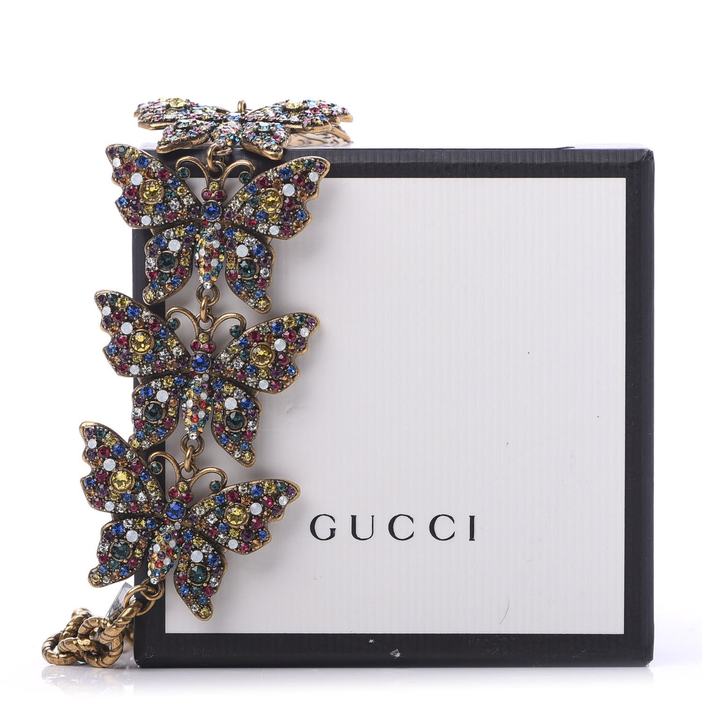 Metal Crystal Butterfly Bracelet Aged Gold Multicolor