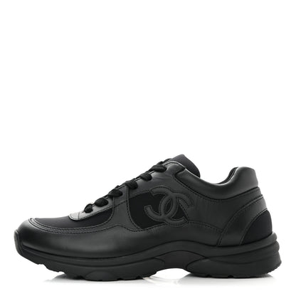 Chanel Fabric Calfskin Suede Mens CC Uniform Sneakers 41 Black 1 of 10