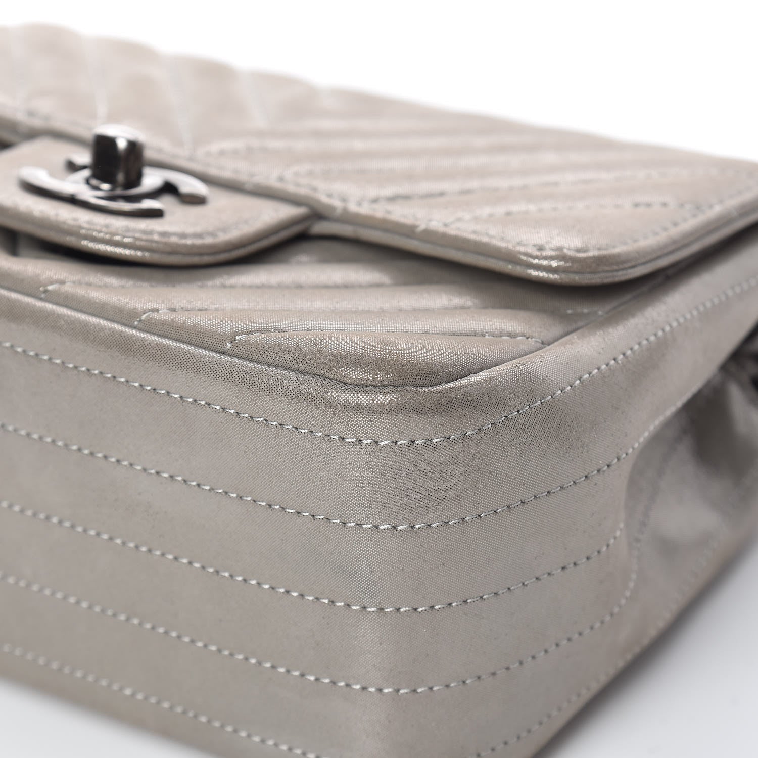 Chanel Iridescent Calfskin Chevron Quilted Mini Square Flap Silver 8 of 12