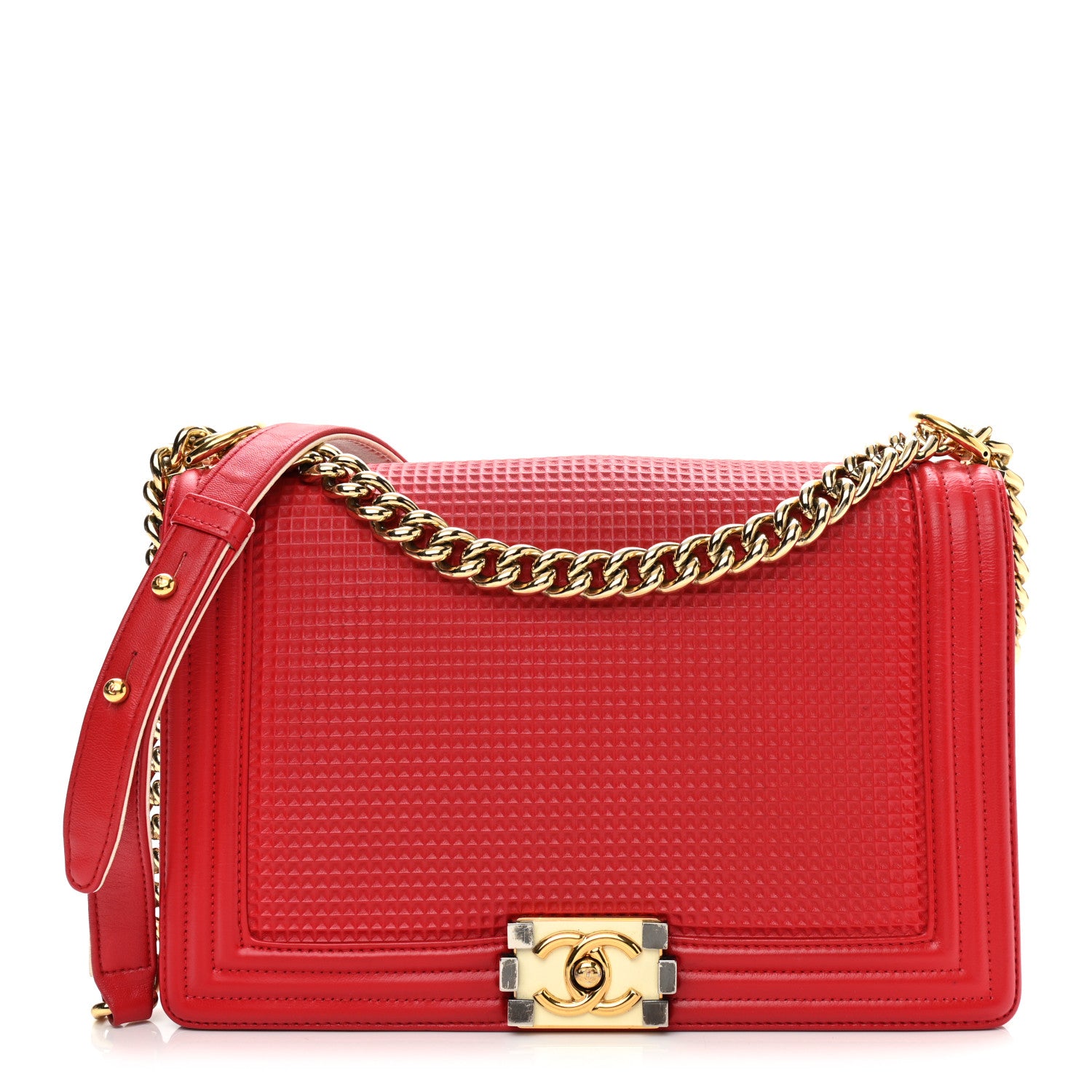 Chanel Lambskin Embossed New Medium Boy Cube Flap Red 1 of 10