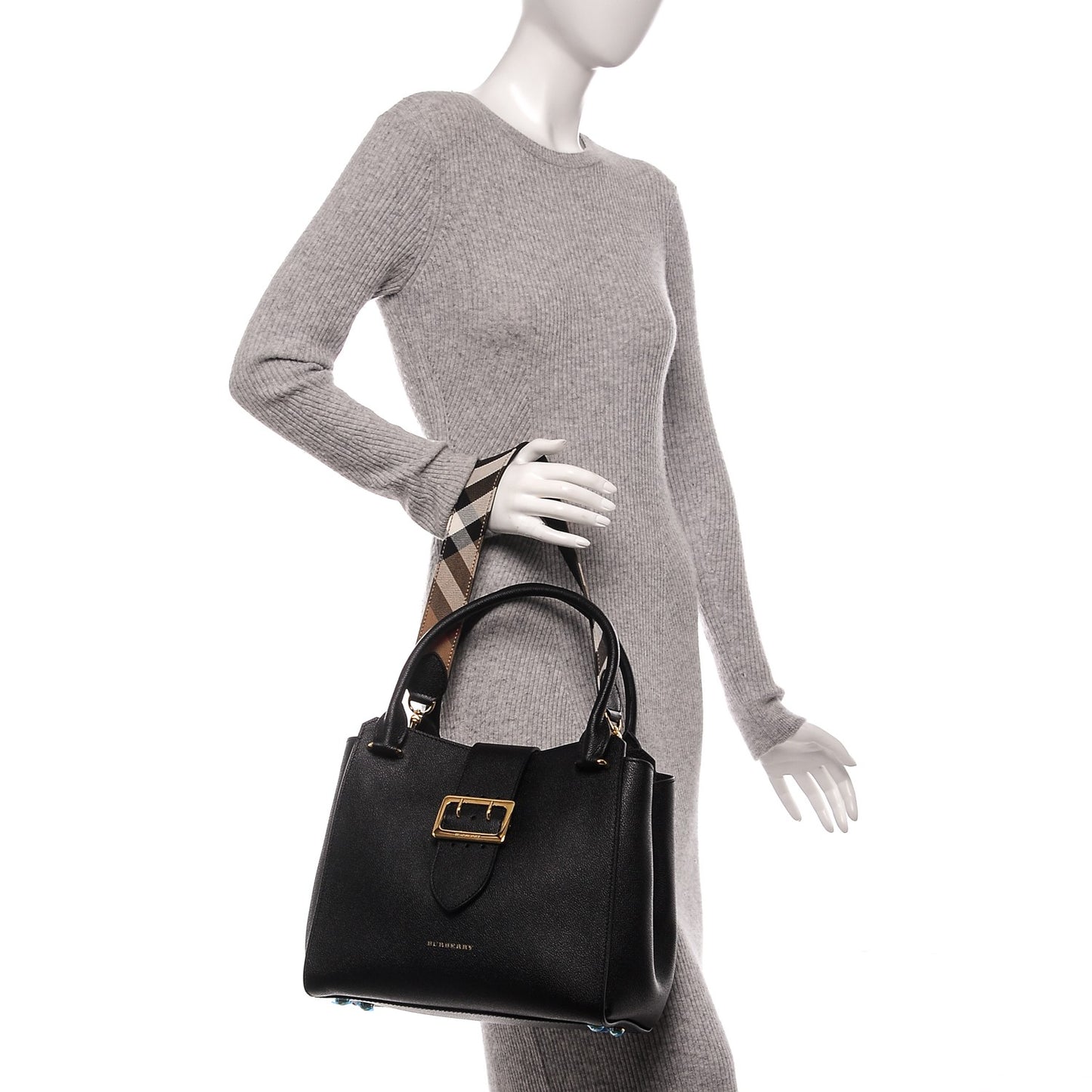 Soft Grain Calfskin Medium Buckle Tote Black