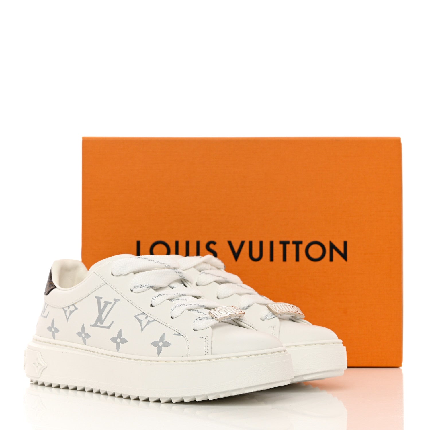 Louis Vuitton Calfskin Monogram Debossed Time Out Sneakers 36 White Silver 10 of 10