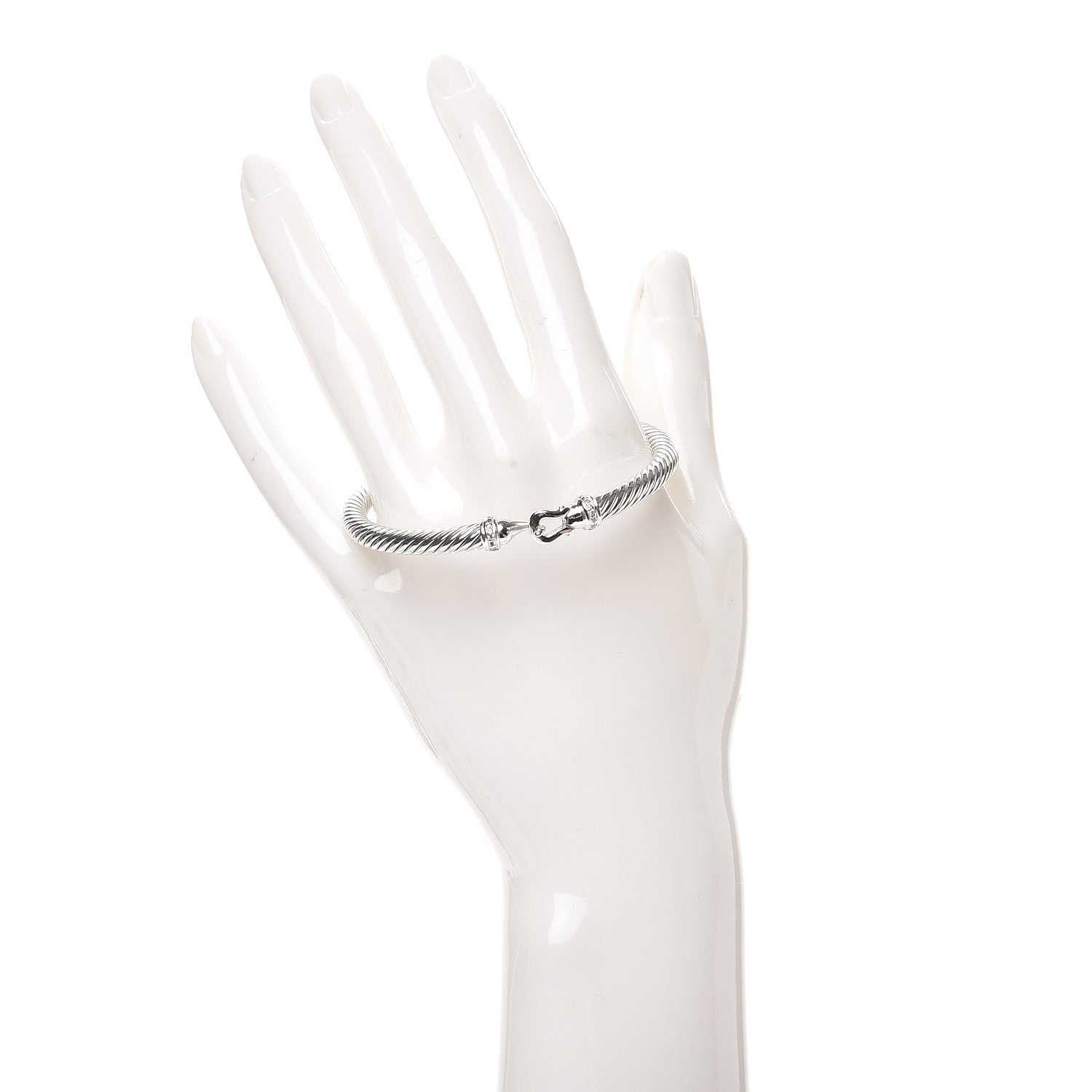David Yurman Sterling Silver Diamond 5mm Cable Buckle Bracelet 2 of 3