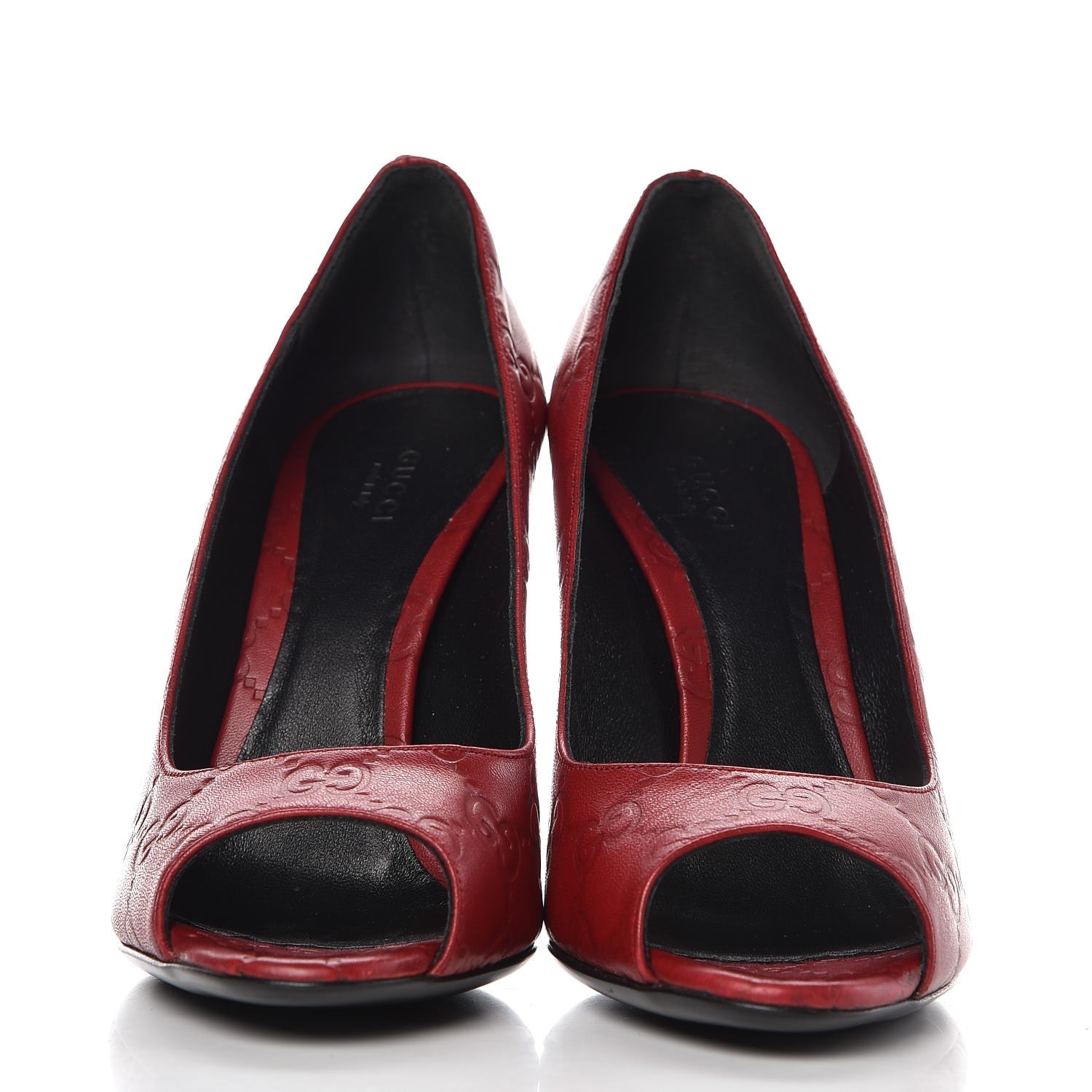 Gucci Guccissima Peep Toe Pumps 38.5 Shetland Red 2 of 11