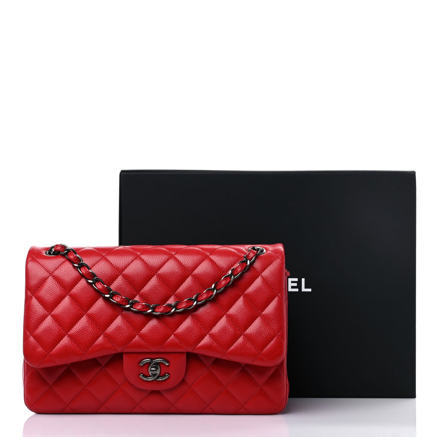 Caviar Quilted Jumbo Double Flap Red
