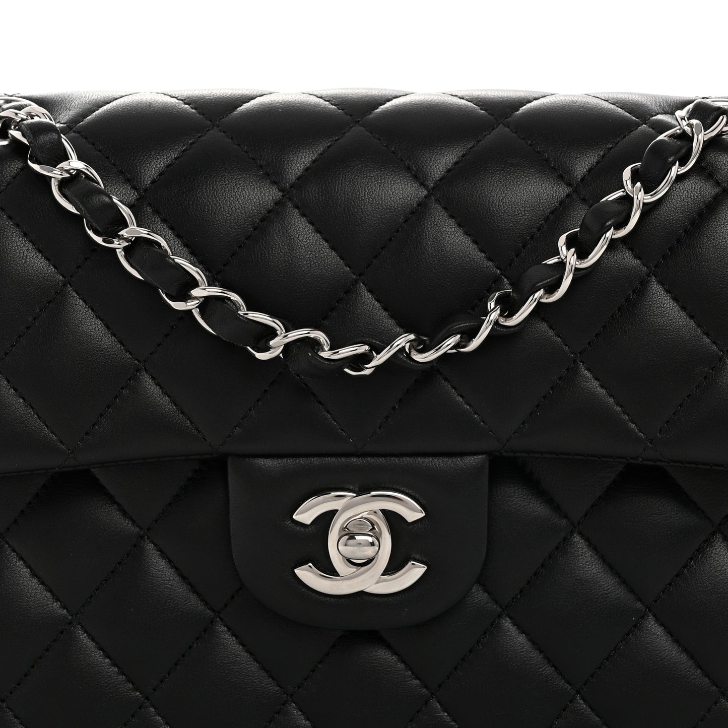 Lambskin Quilted Small Double Flap Black