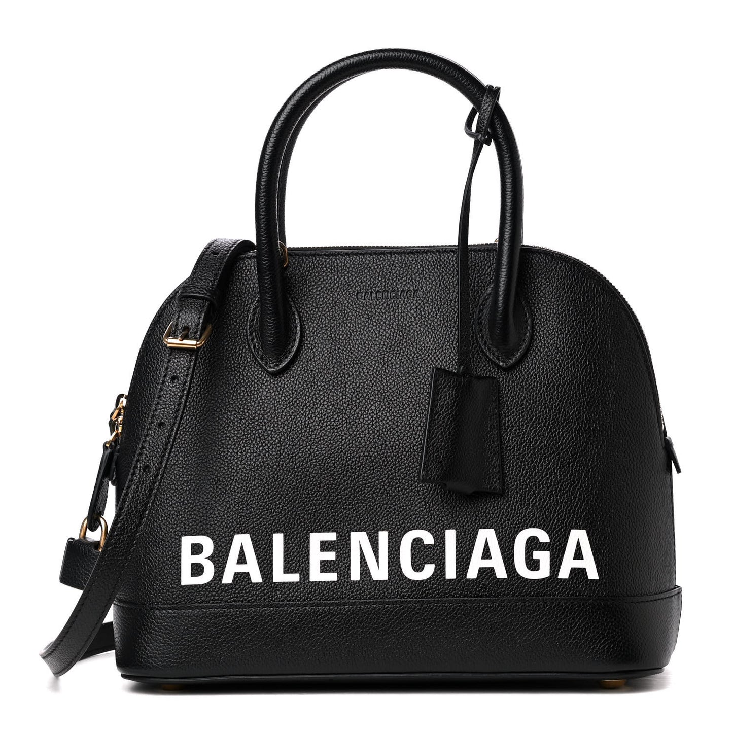 Grained Calfskin Logo S Ville Top Handle Bag Black White