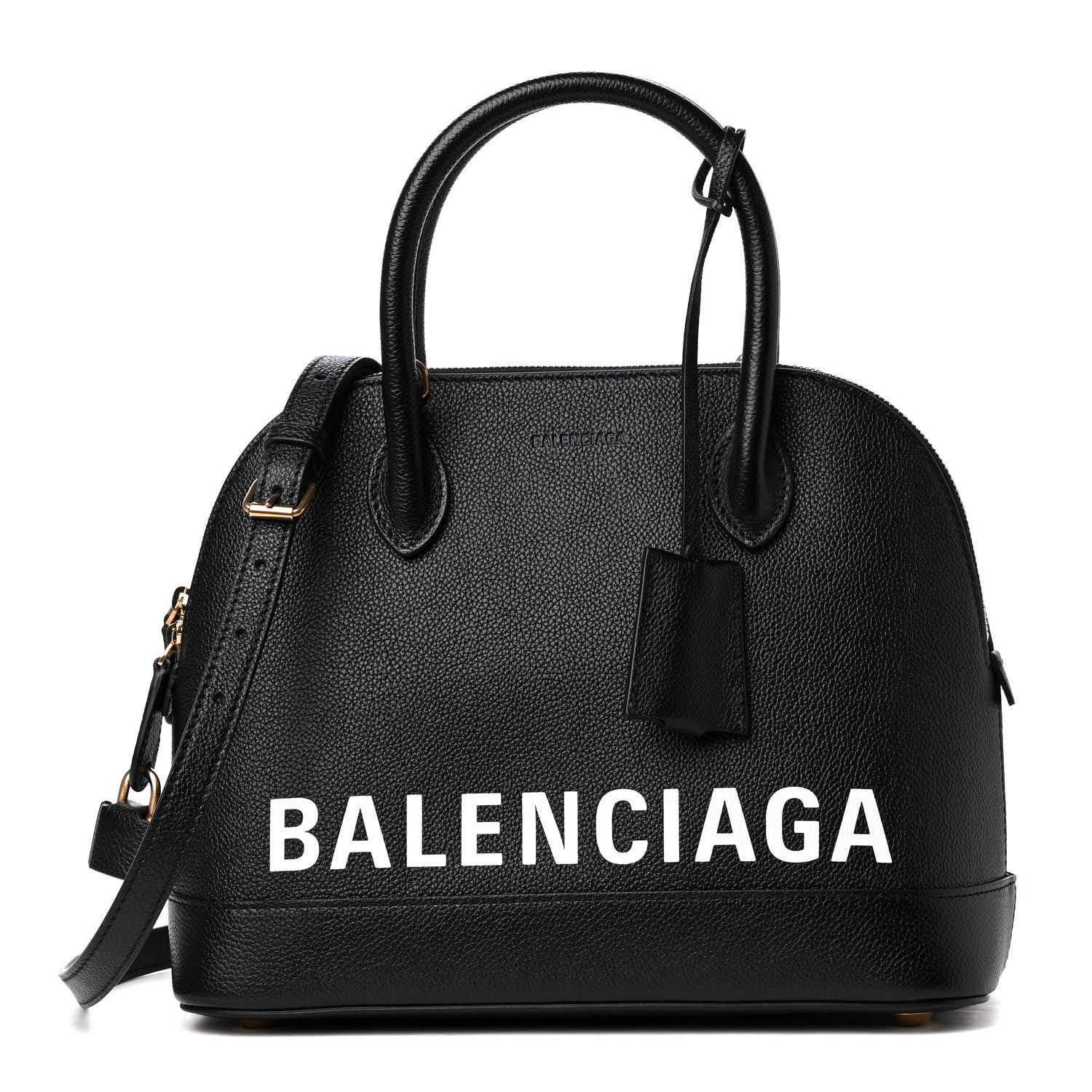 Balenciaga Grained Calfskin Logo S Ville Top Handle Bag Black White 1 of 4