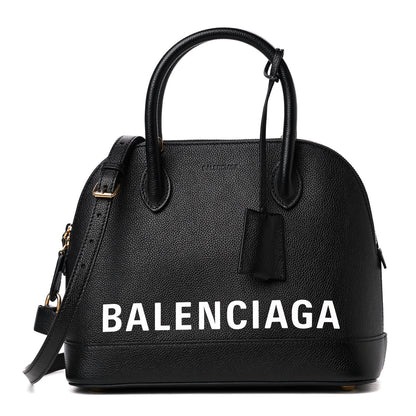 Balenciaga Grained Calfskin Logo S Ville Top Handle Bag Black White 1 of 4