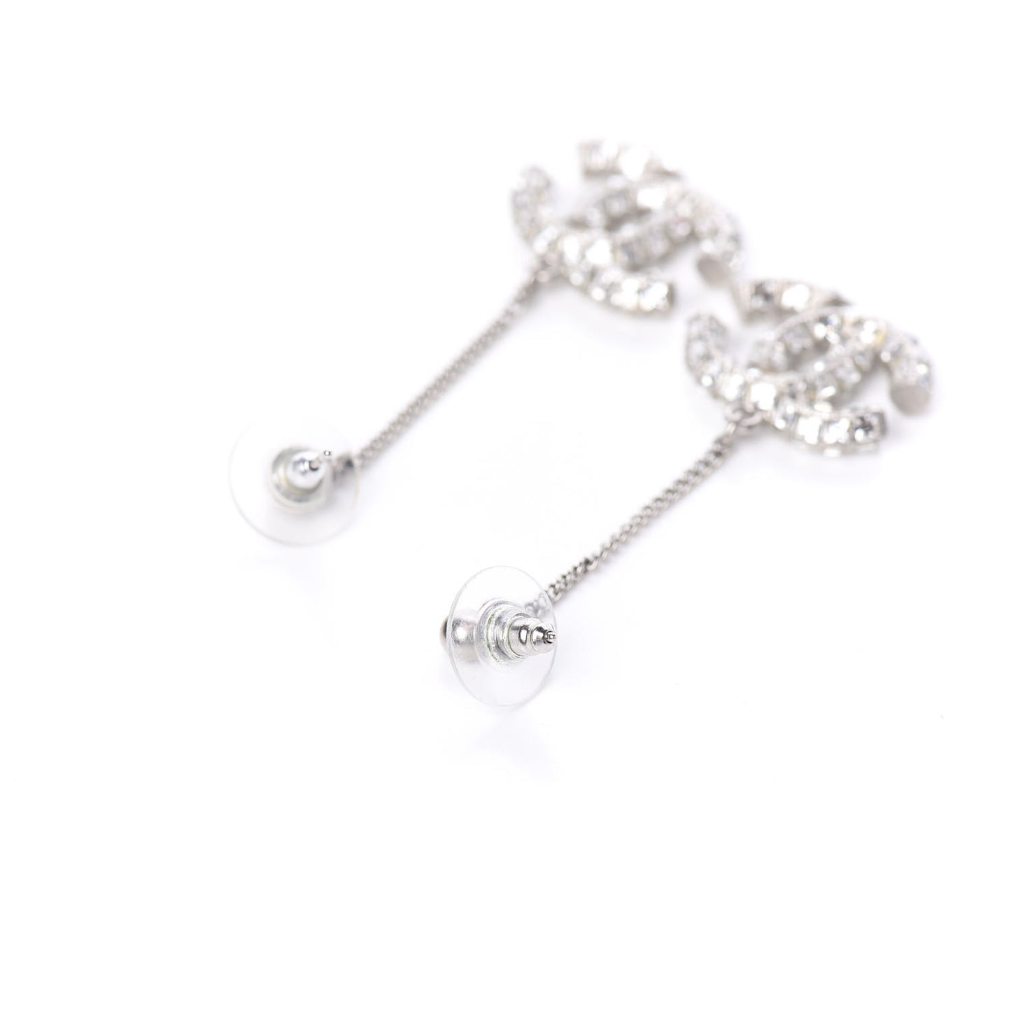 Crystal Baguette CC Dangle Earrings Silver