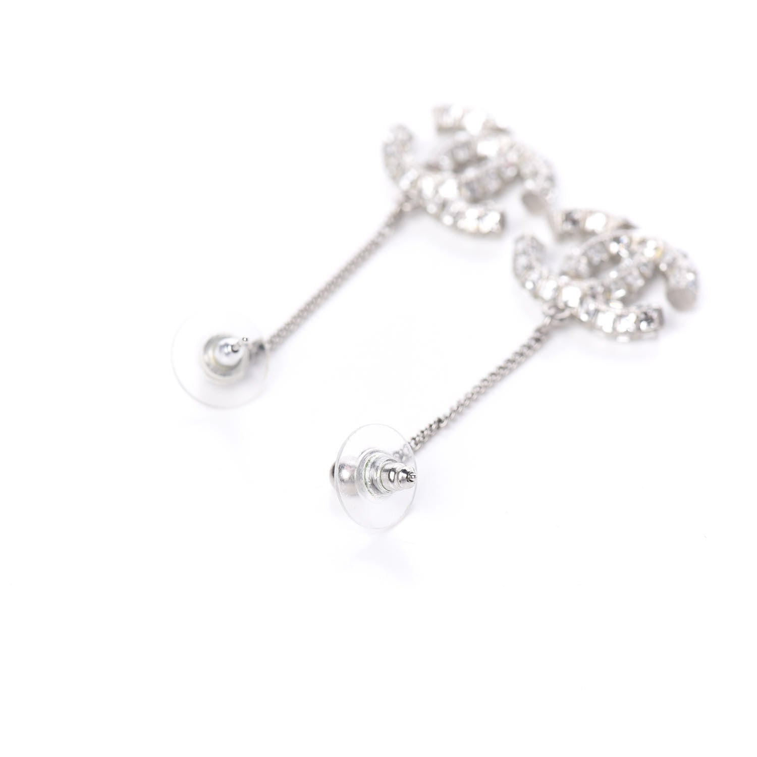 Chanel Crystal Baguette CC Dangle Earrings Silver 3 of 3