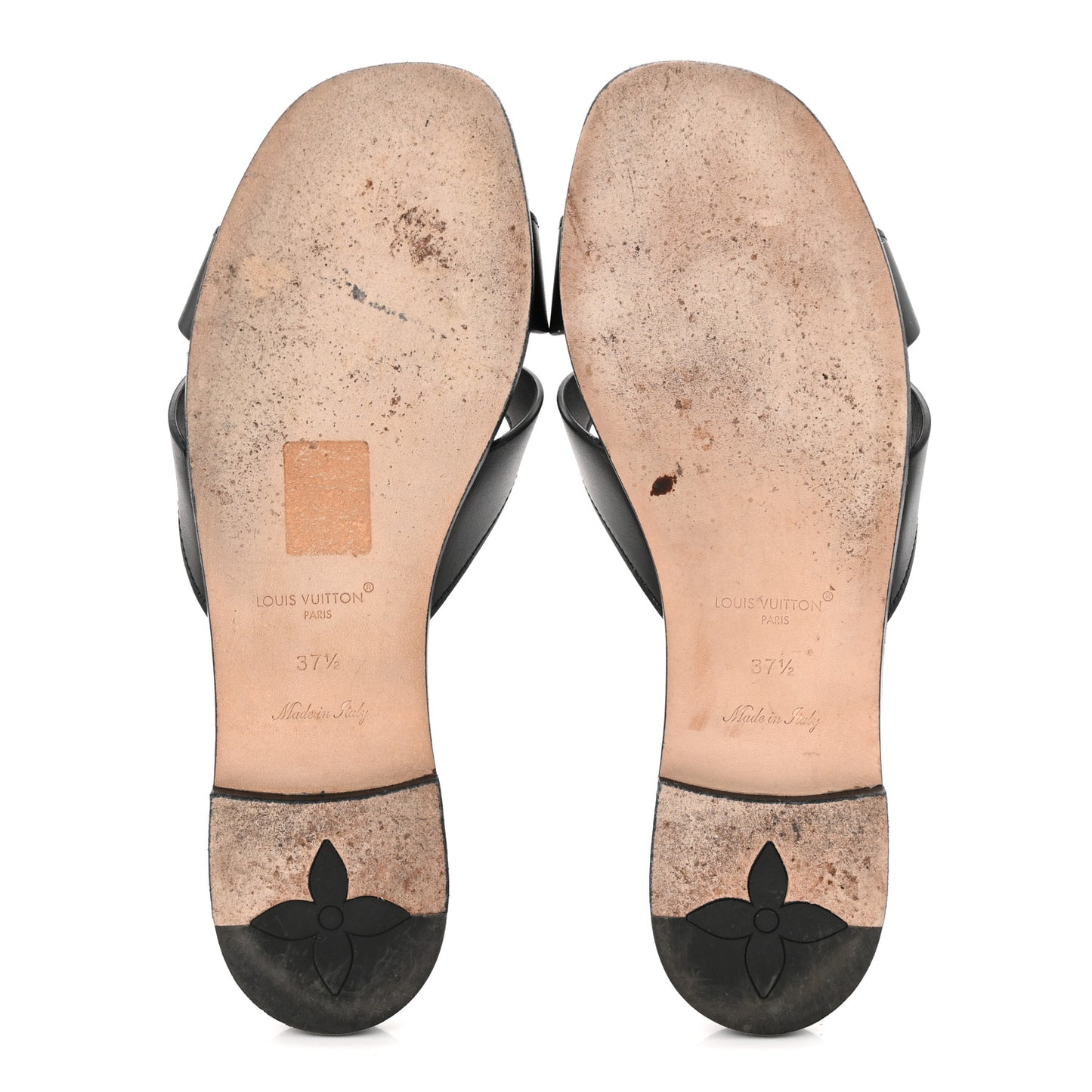 Calfskin LV Isola Flat Sandals 37.5 Black