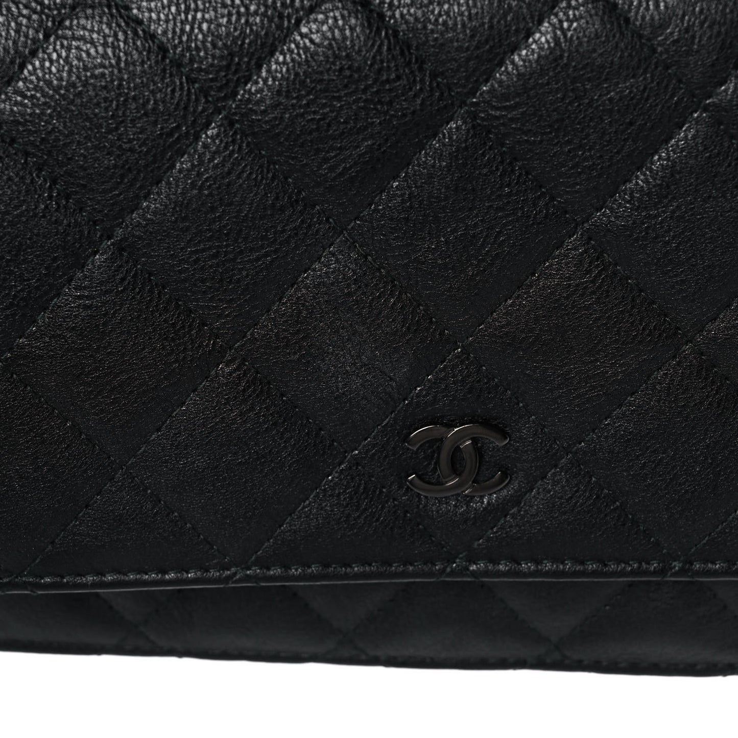 Crumpled Calfskin Quilted Wallet On Chain WOC So Black