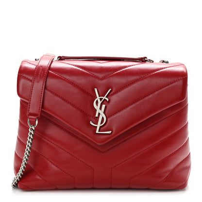 Saint Laurent Calfskin Y Quilted Monogram Small Loulou Chain Satchel Lipstick Red 1 of 11