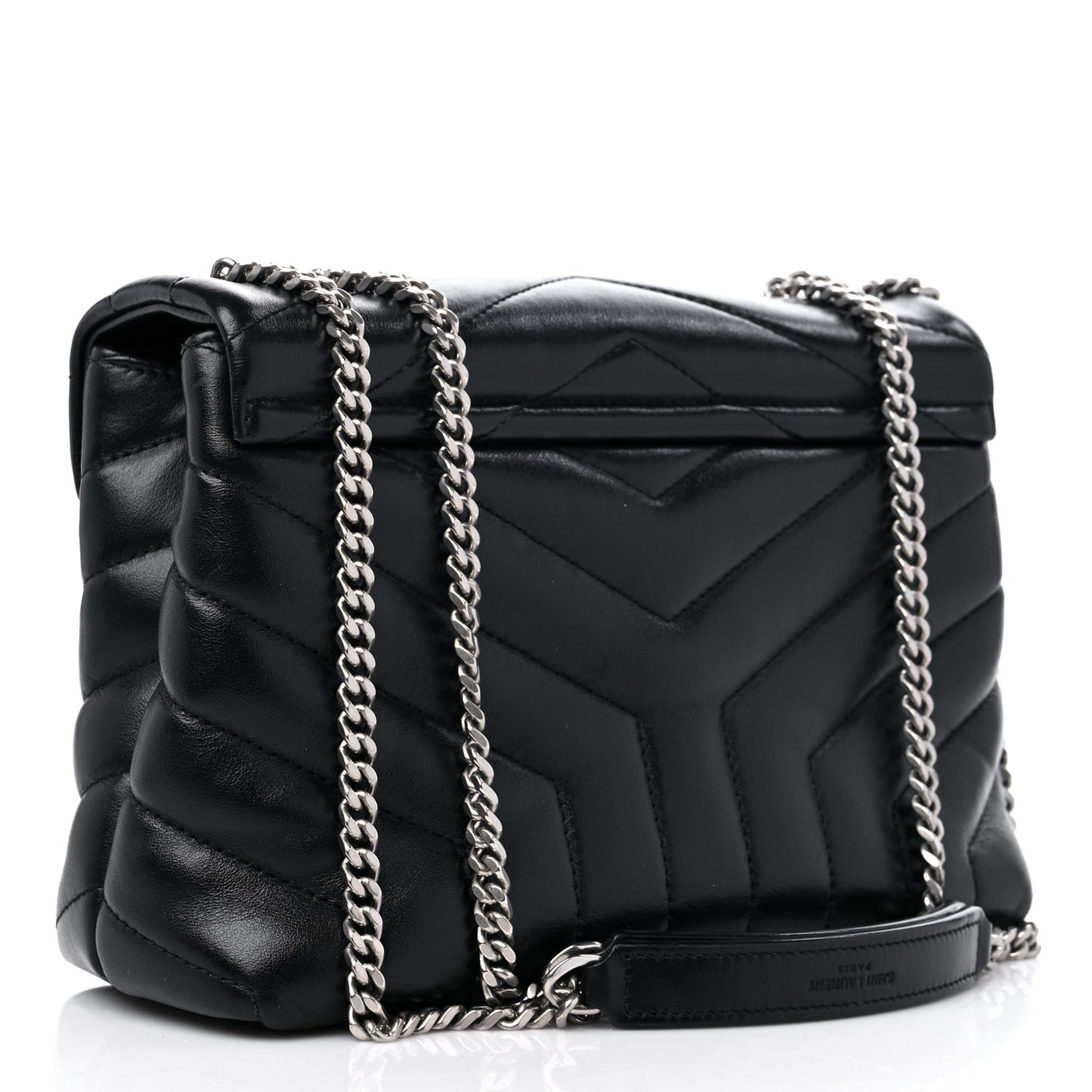 Calfskin Y Quilted Monogram Small Loulou Chain Satchel Black