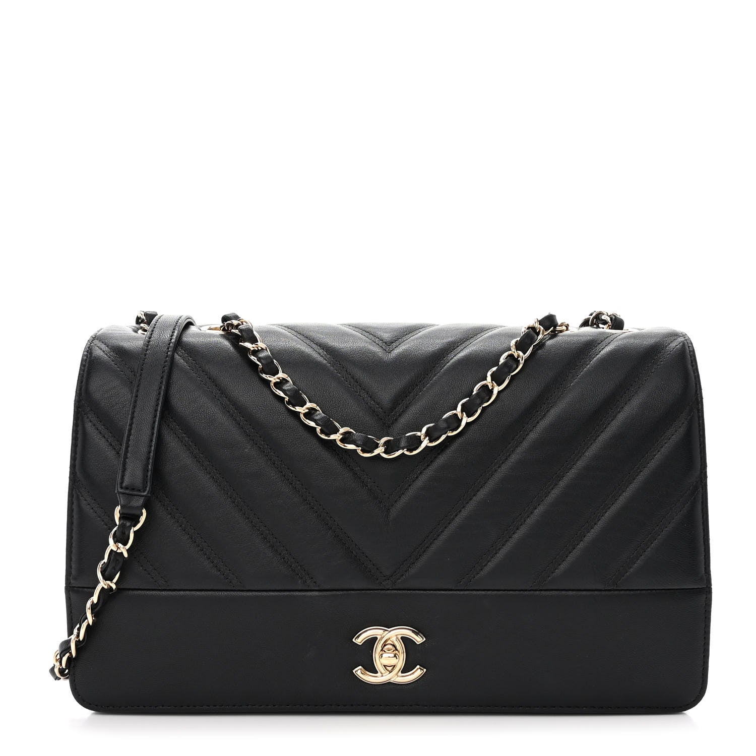 Chanel Calfskin Chevron Quilted Large Flap Black 1 of 10