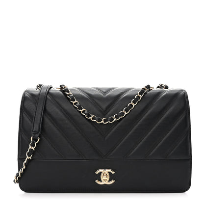 Chanel Calfskin Chevron Quilted Large Flap Black 1 of 10