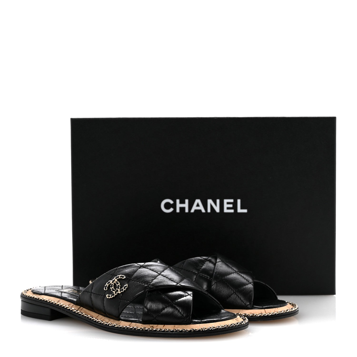 Chanel Lambskin Quilted Chain CC Sandals 36 Black 11 of 11