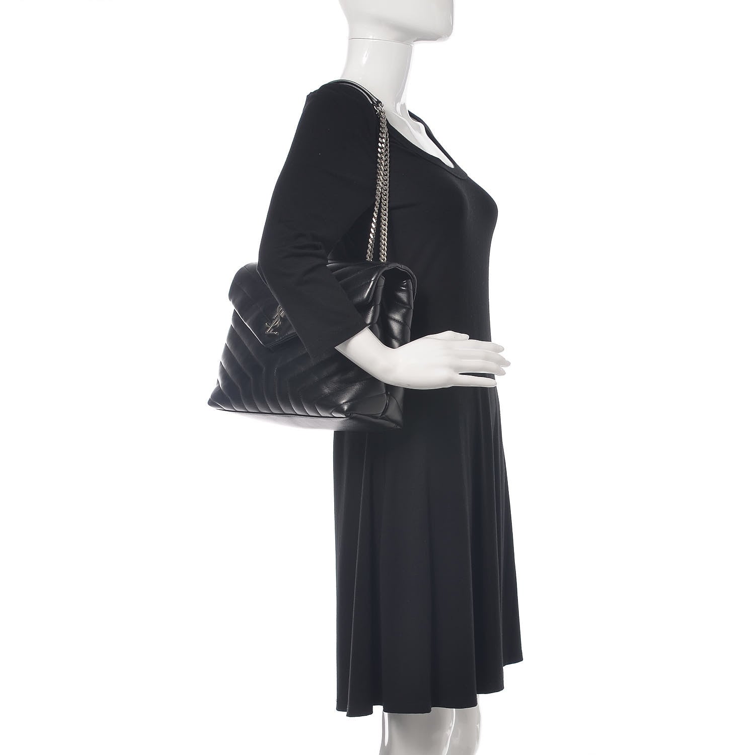 Saint Laurent Calfskin Y Quilted Monogram Medium Loulou Chain Satchel Black 2 of 11