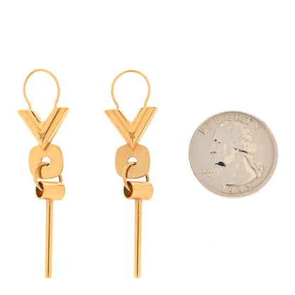 Louis Vuitton Brass Essential V Hoop Drop Earrings Gold 2 of 4