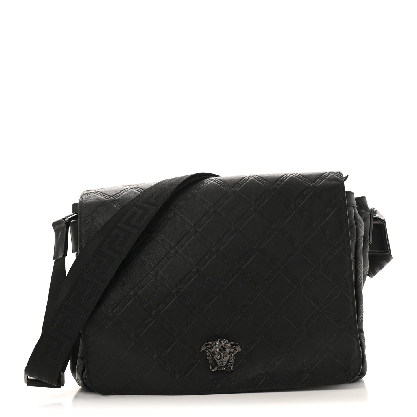 Calfskin Embossed Medusa Messenger Bag Black