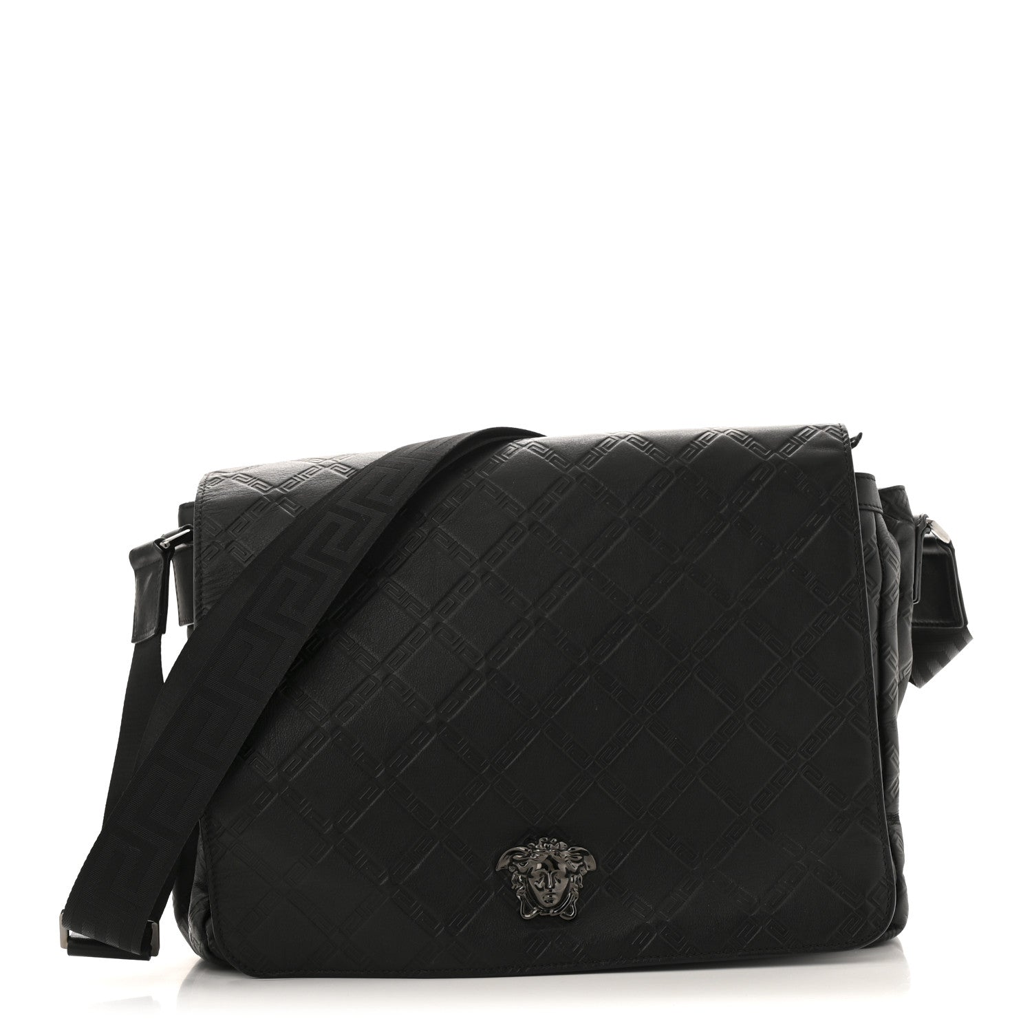 Versace Calfskin Embossed Medusa Messenger Bag Black 1 of 13