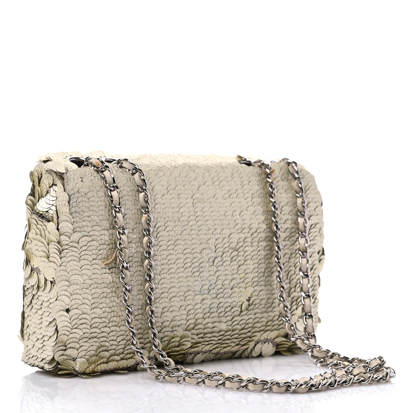 Sequin Paillette Small Flap Beige