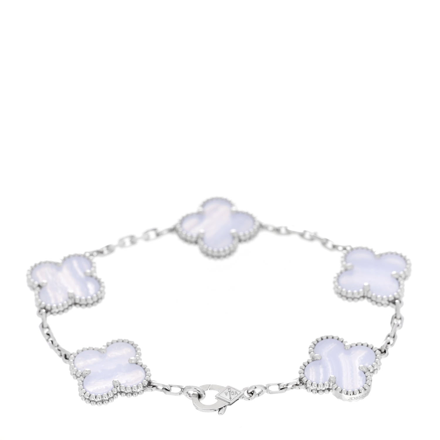 Van Cleef & Arpels 18K White Gold Chalcedony 5 Motifs Vintage Alhambra Bracelet 2 of 5