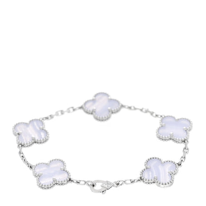 Van Cleef & Arpels 18K White Gold Chalcedony 5 Motifs Vintage Alhambra Bracelet 2 of 5