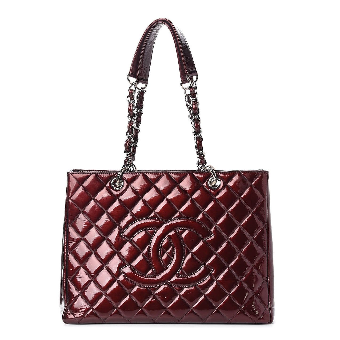 Patent Quilted Grand Shopping Tote GST Dark Bordeaux