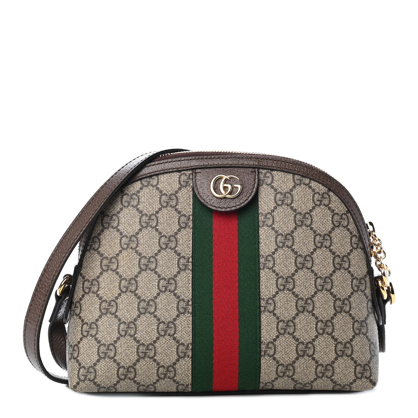 GG Supreme Monogram Textured Dollar Calfskin Web Small Ophidia Dome Shoulder Bag Beige Ebony New Acero