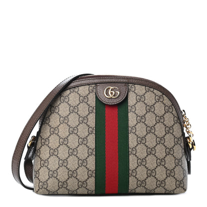 Gucci GG Supreme Monogram Textured Dollar Calfskin Web Small Ophidia Dome Shoulder Bag Beige Ebony New Acero 1 of 9