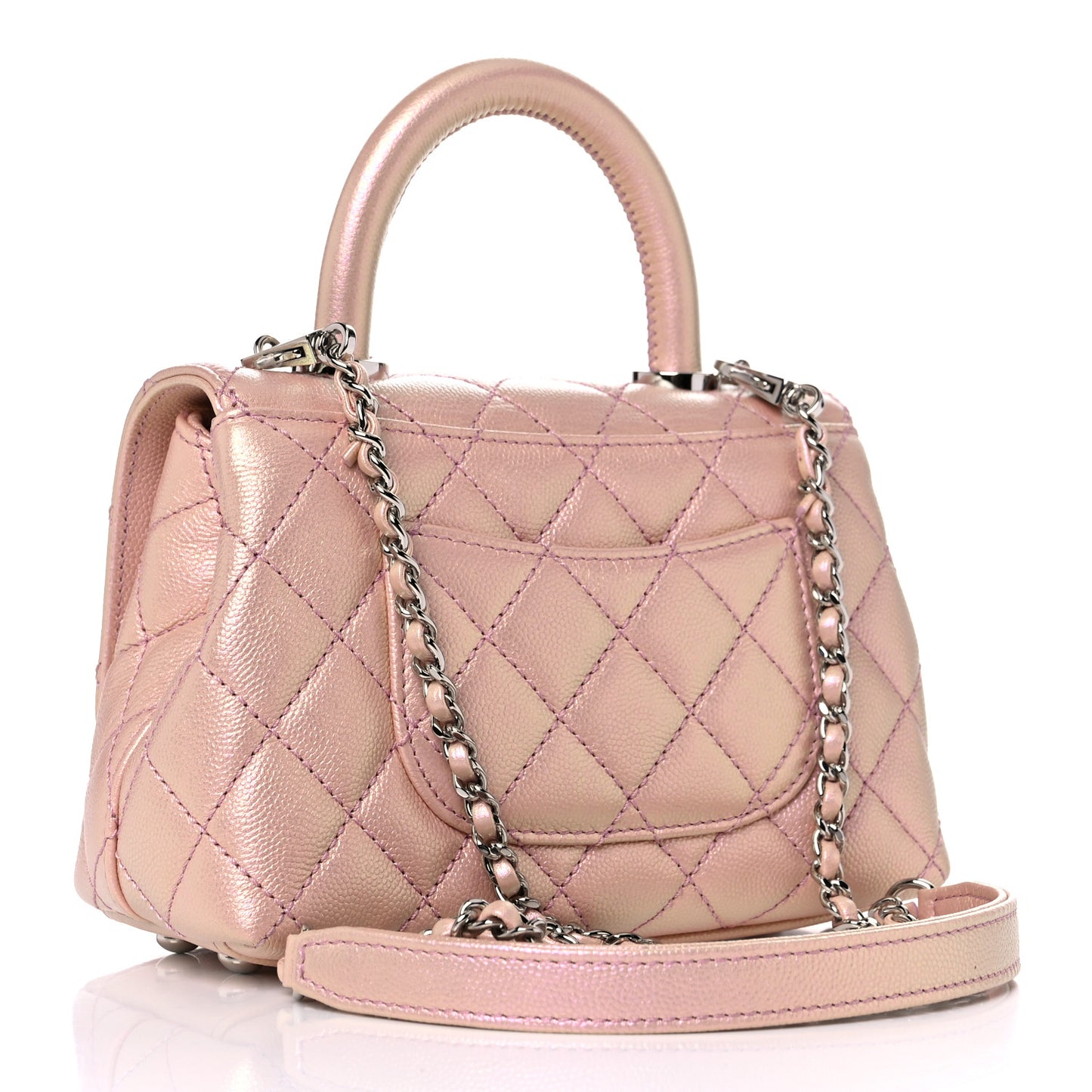Iridescent Caviar Quilted Extra Mini Coco Handle Flap Light Pink