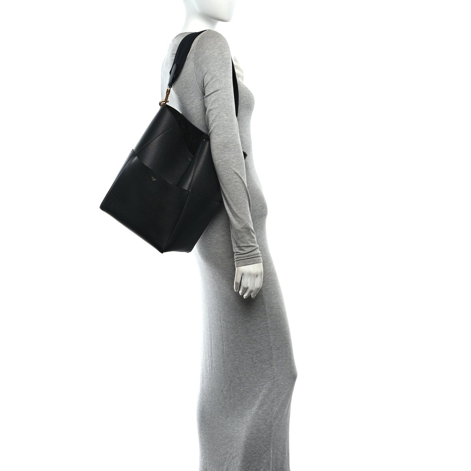 Celine Soft Grained Calfskin Sangle Bucket Bag Black 2 of 9