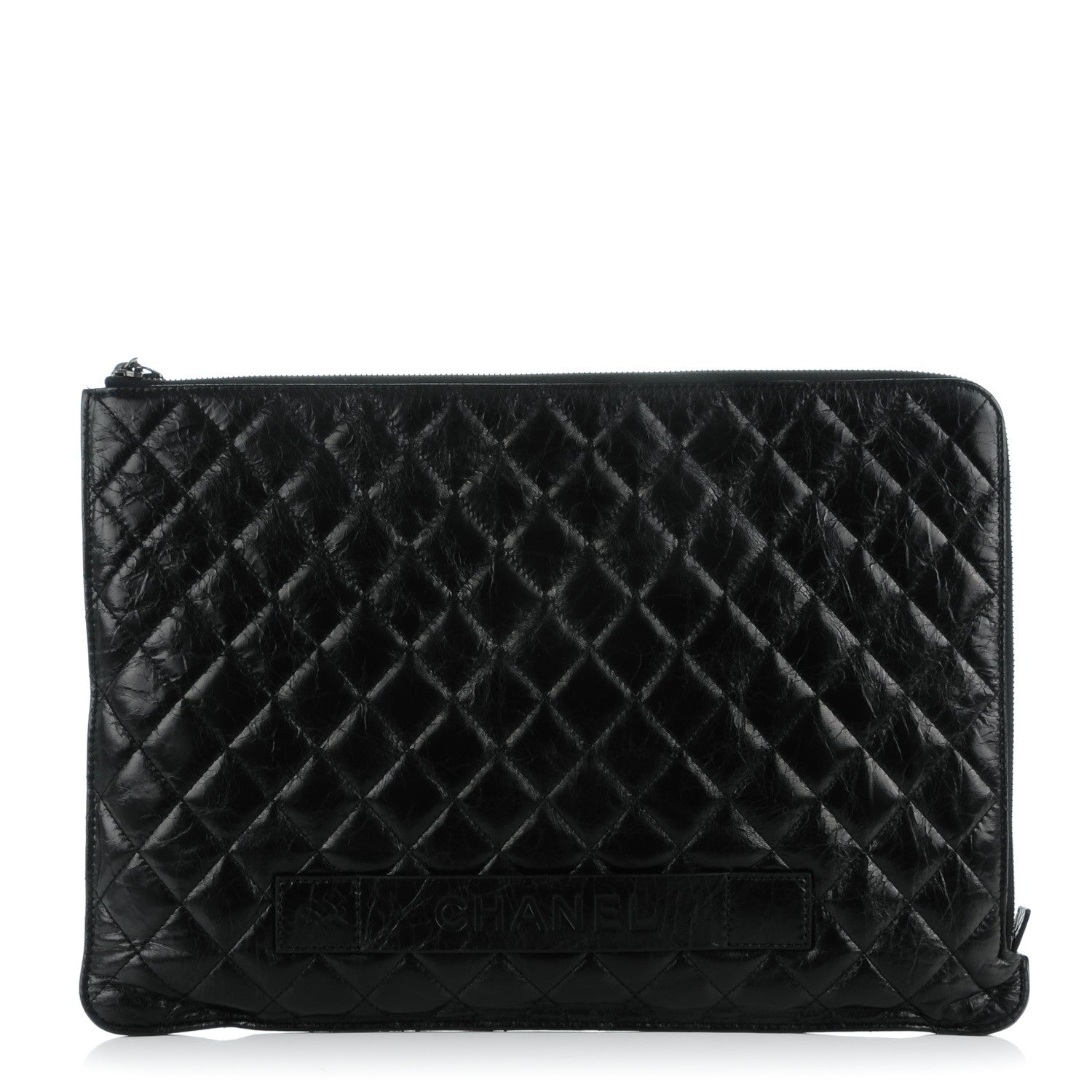 Chanel Crumpled Lambskin Quilted Large Slide Pouch Black 1 of 8
