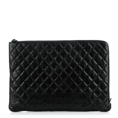 Chanel Crumpled Lambskin Quilted Large Slide Pouch Black 1 of 8
