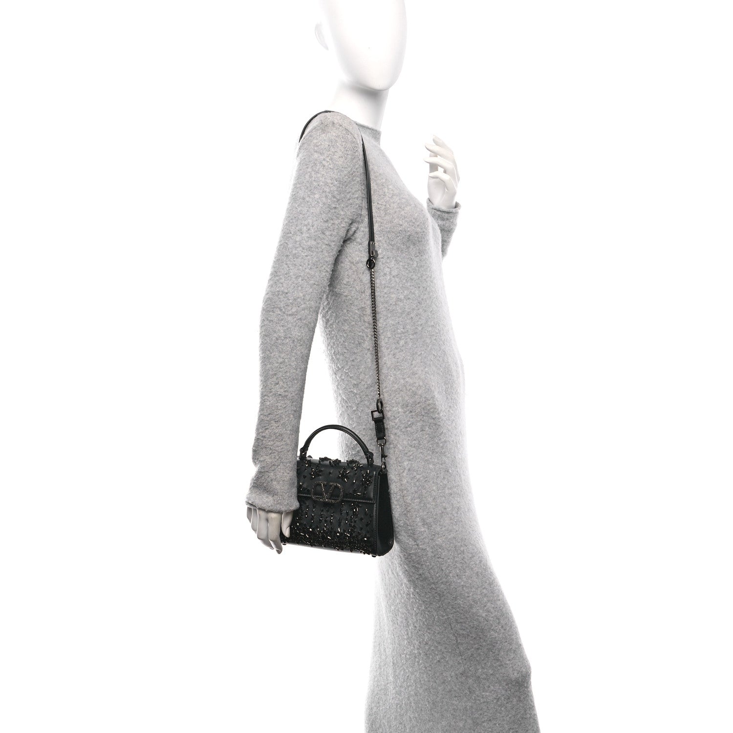 Valentino Garavani Calfskin Crystal Embroidered Mini Vsling Top Handle Bag Black 2 of 10