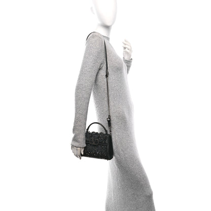 Valentino Garavani Calfskin Crystal Embroidered Mini Vsling Top Handle Bag Black 2 of 10
