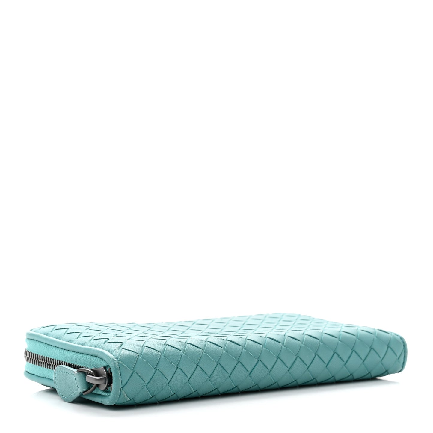 Nappa Intrecciato Zip Around Wallet Aqua